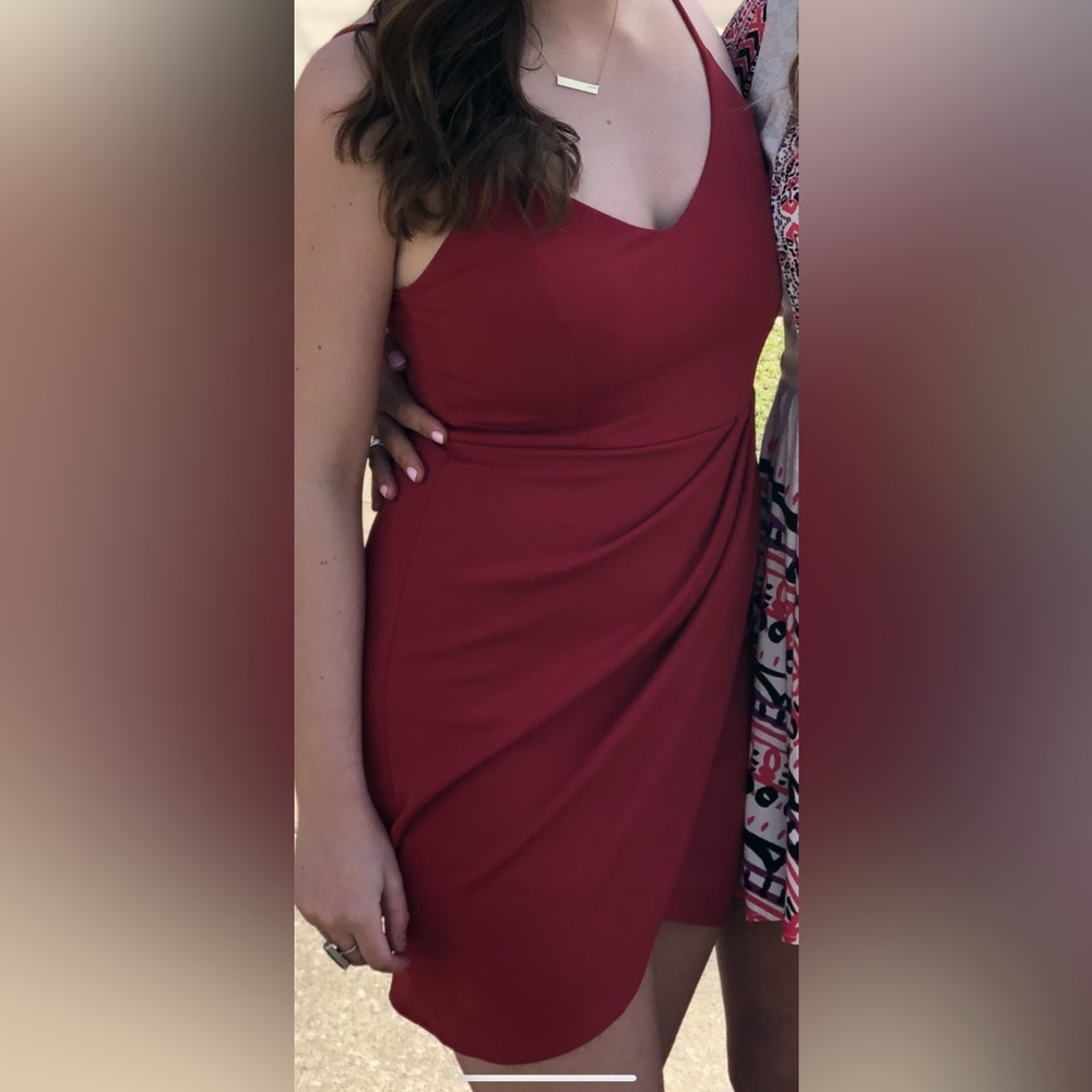 Lulu’s red mini draped dress
